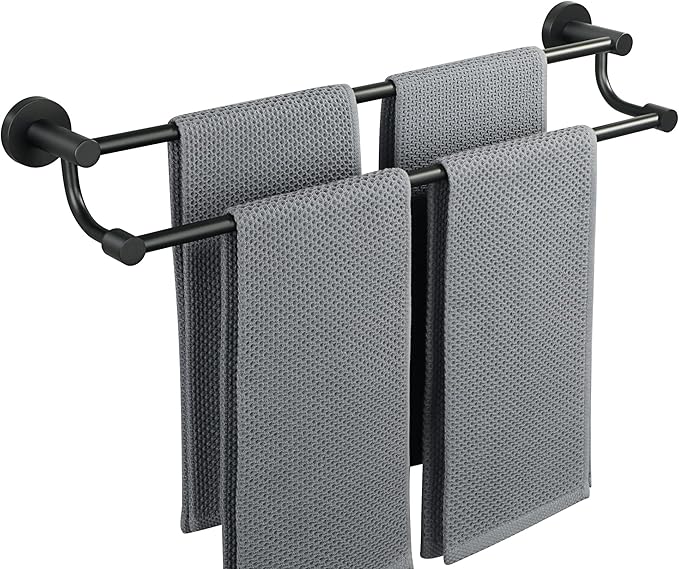Alise Double Towel Bars,24 Inch Towel Rack for Bathroom, Wall Mount Towel Holder, Quick Drying Towel Hanger SUS304 Stainless Steel Towel Rail, Matte Black, GOY4600-B