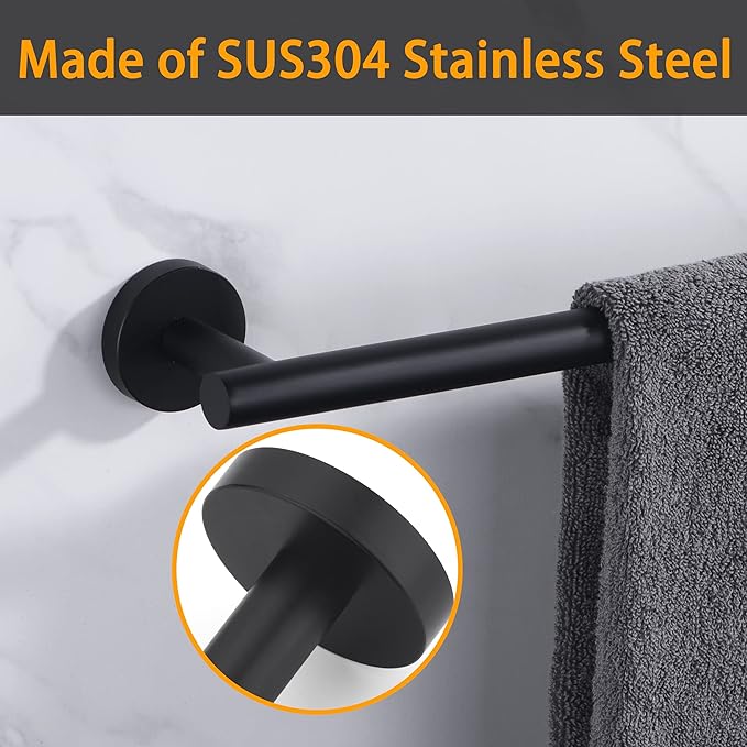Towel Bar for Bathroom Matte Black, 33Inch Towel Rack Wall Mounted, Thicken Round Bath Towel Holder Rod SUS304 Stainless Steel, Heavy Duty Dish Cloths Hanger for Bathroom, Kitchen