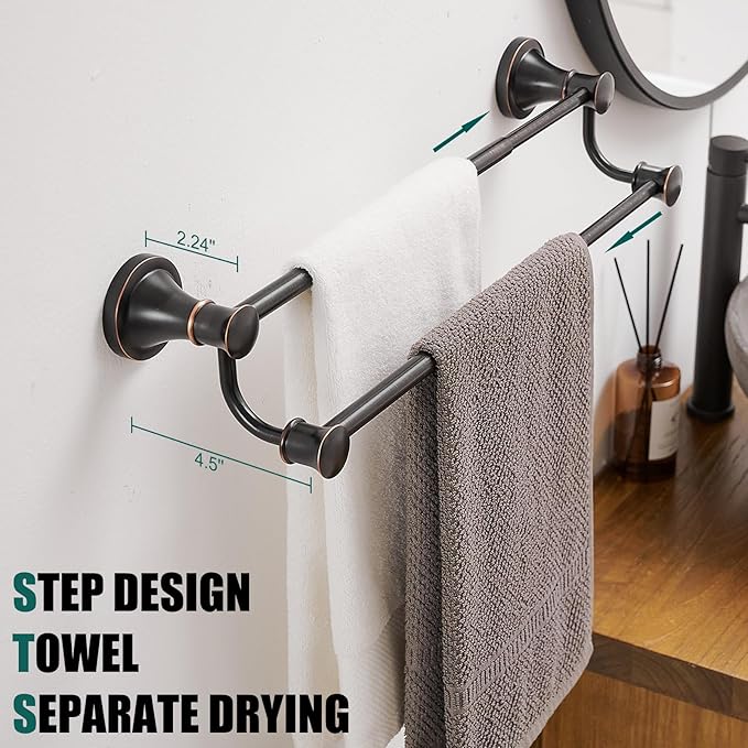 Hoimpro Adjustable Retractable 15-27 Inches Stainless Steel Bathroom Towel Bar, Bathroom Accessories Bath Hotel Double Towel Bar Rod Hanger Wall Mounted Towel Holder Towel Rack, Oil Rubbed Bronze