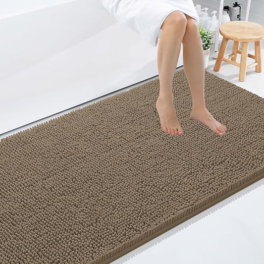 Smiry Luxury Chenille Bathroom Rugs 71x47, Extra Soft and Absorbent Shaggy Bath Mat, Machine Washable, Non-Slip Plush Carpet Runner for Tub, Shower, and Floor, Home Decor Accessories, Camel
