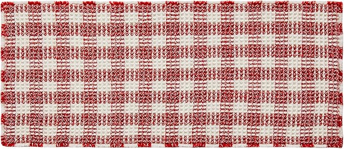 Waffle Runner Rug Bathroom, Long Boho Christmas Bathroom Rugs Non Slip Washable Absorbent Checkered Bathroom Mat Quick Dry Cute Bath Mat, 60"x24" Red and White