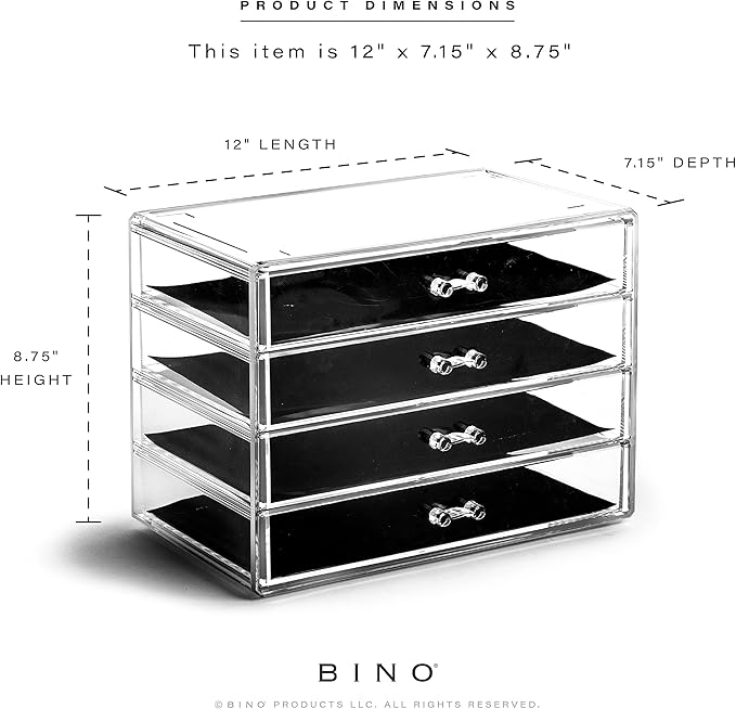 BINO | 4 Drawer Makeup Organizer | Lenox Avenue | THE MANHATTAN SERIES | Makeup Drawer Storage | Cosmetic Organizer | Plastic Vanity | Organizer Clear Makeup Organizers And Storage Cases | Acrylic