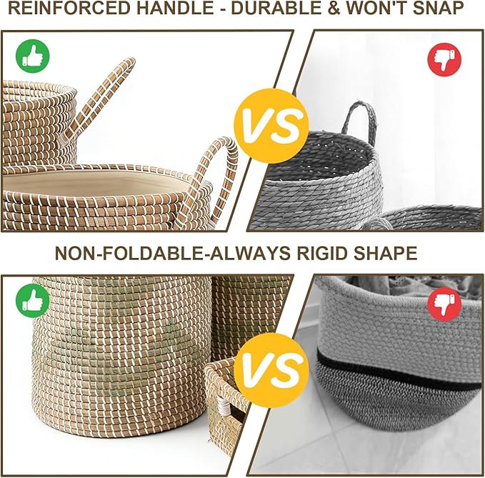 Laundry Hamper Storage Baskets with Lid, Woven Basket Decorative Baskets for Shelves, Basket for Gifts, Closet, Pantry, and Home Organization, Set of 4, Multi-Size