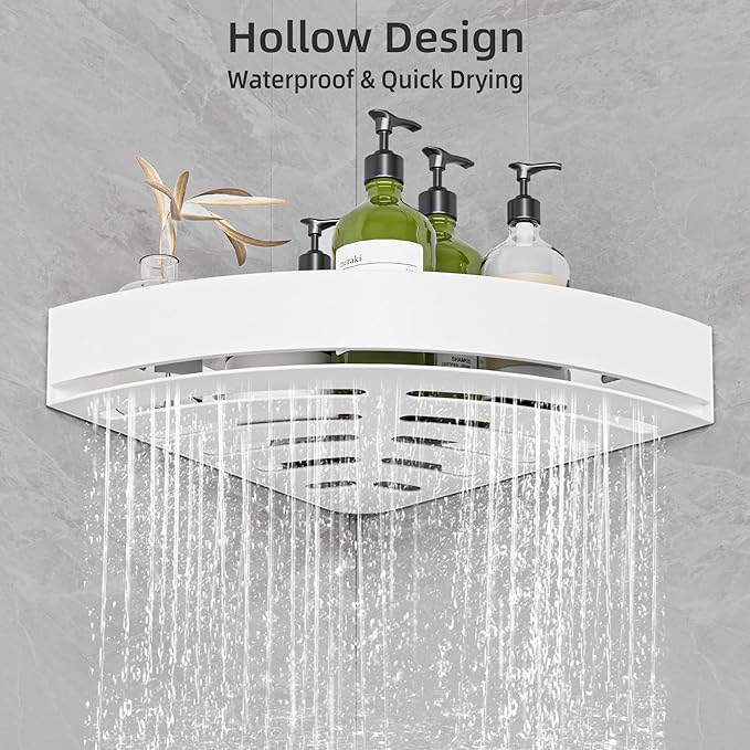 Wisfame Aluminium Shower Corner Shelves - Rustproof Shower Caddy No Drilling Installation Shampoo Holder, White Shelves for Wall for Bathroom Storage,Holds 20LB