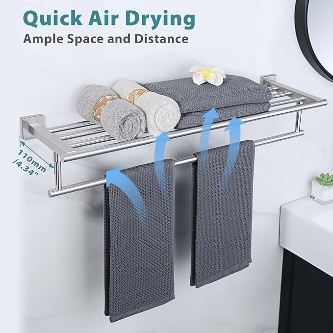Alise 28 Inch Towel Racks for Bathroom Wall Mounted,Bathroom Towel Rack with Tower Bar,Double Towel Racks for Bathroom,SUS304 Stainless Steel Bathroom Towel Holder Brushed Nickel