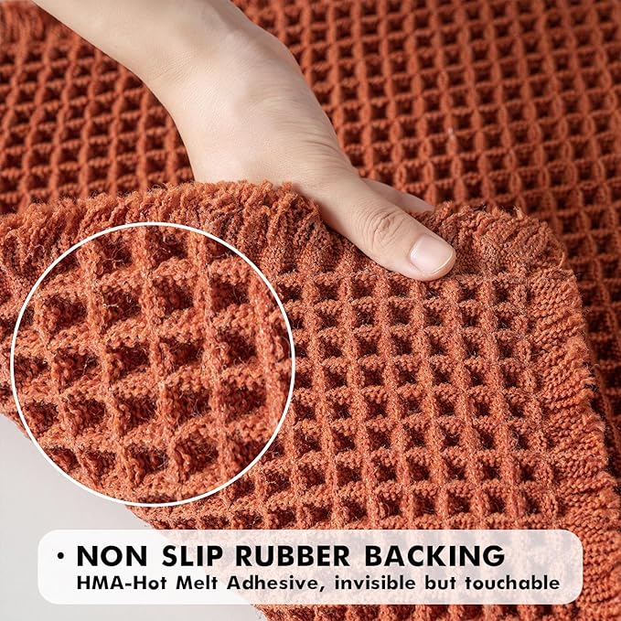 MIULEE Orange Set of 2 Waffle Bathroom Rugs, Boho Bath Rugs Non Slip Washable, Super Absorbent Bath Mats, Ultra Soft Rubber Backed Shower Mats for Bathroom Floor, Tub, 17"x24"+18"x30"