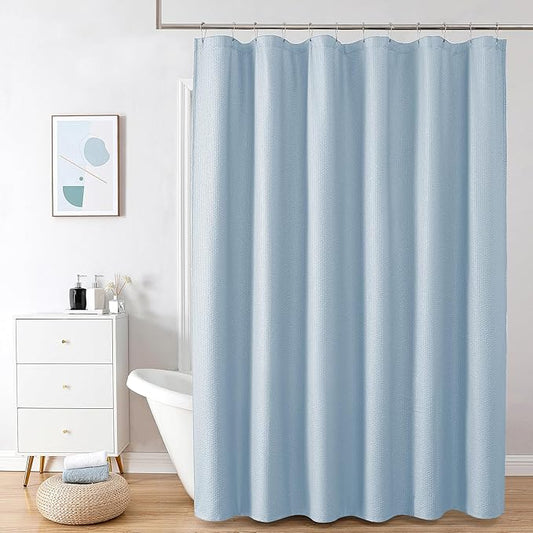 OVZME Glacier Blue Shower Curtain - Embossed Textured Fabric Bath Curtain for Bathroom - Soft Cloth Hotel Spa Luxury, Water Repellent, Machine Washable Long Shower Cloth Curtain, 72Wx78L Inches