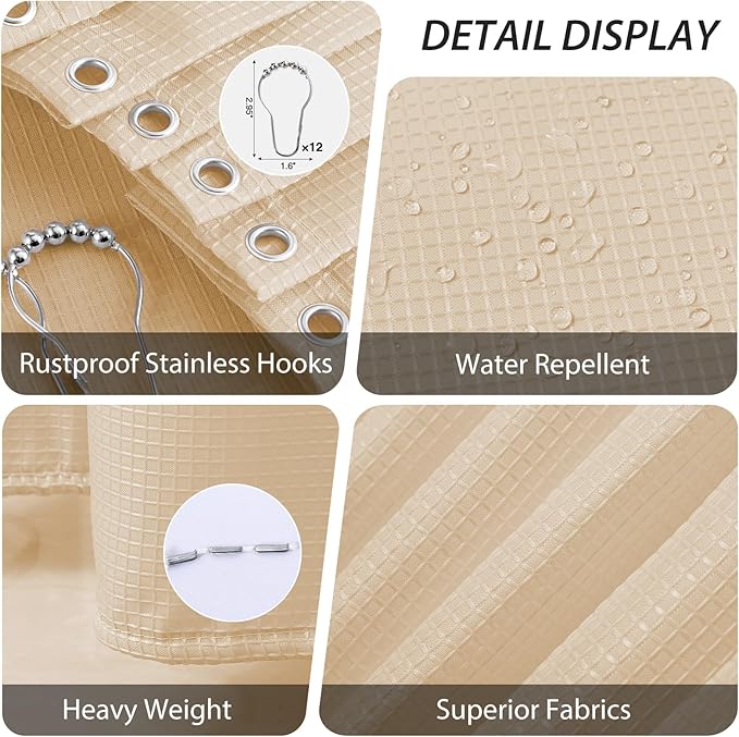 Bathroom Accessory Set - 25PC Bathroom Sets with Shower Curtain and Rugs, Beige Bathroom Set, Bathroom Accessories Set, Shower Curtain Sets with Rugs, Trash Can & Soap Dispenser