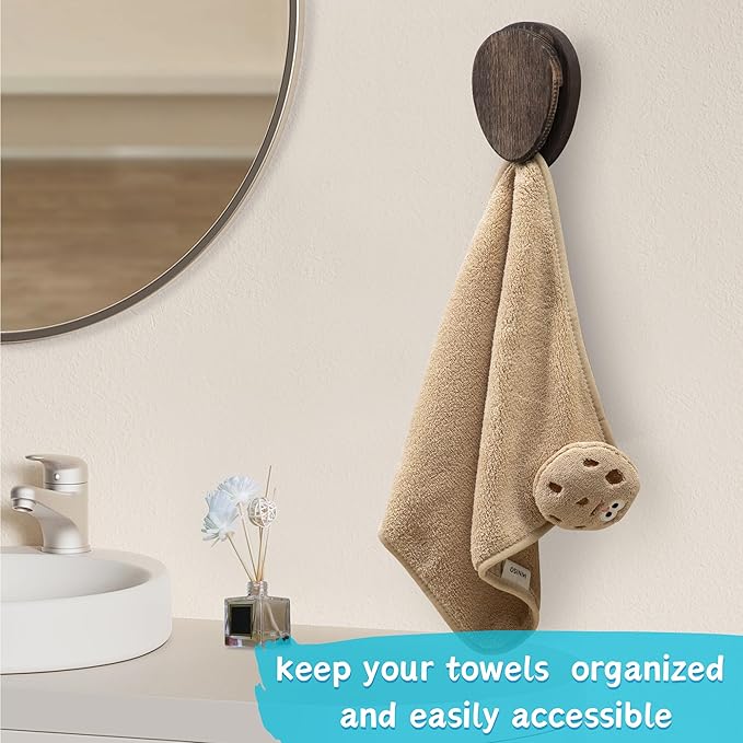 Besuerte Magic Marble Wood Towel Holder - Set of 2 Kitchen Hand Towel Holder Adhesive - Wall Mount Wood Towel Rack - Bathroom Hooks, Quick Drying, Nut Brown