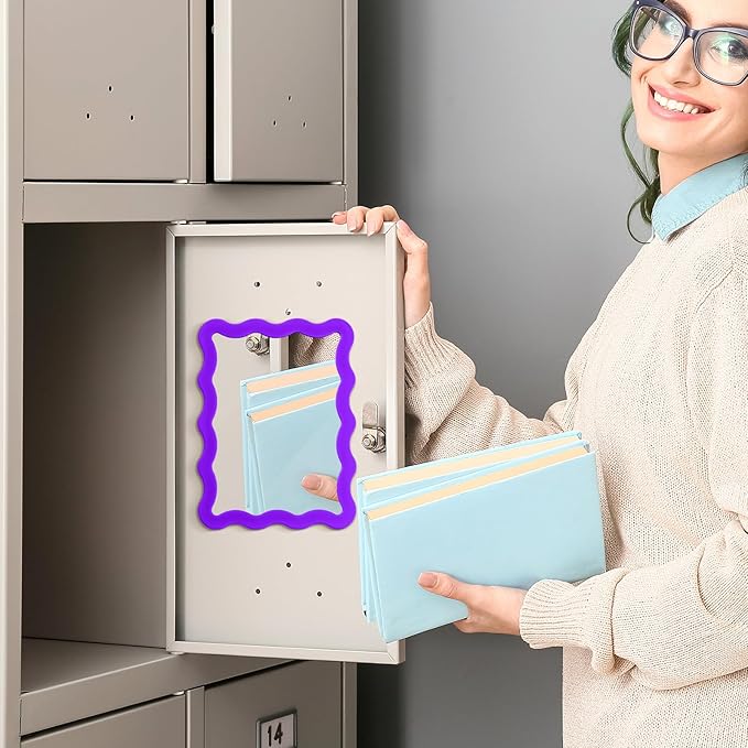 Leinuosen 1 Pcs Scalloped Magnetic Locker Mirror Small Real Glass Makeup Mirror with Magnetic Backing Cute Locker Decorations for Office Cabinet Lockers Accessories (5 x 7 Inch,Dark Purple)