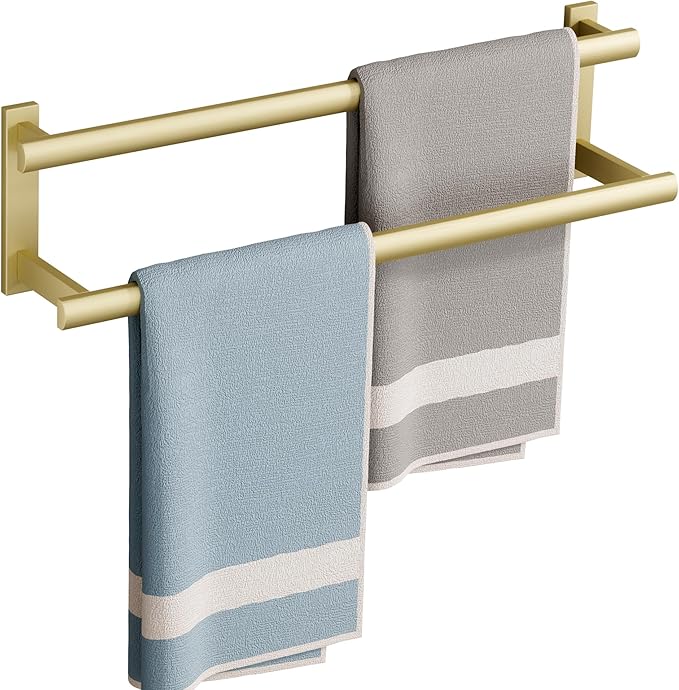SAYAYO Double Towel Bar for Bathroom, 24 Inch Brushed Gold Bath Towel Rack Towel Holder Wall Mounted, SUS304 Stainless Steel