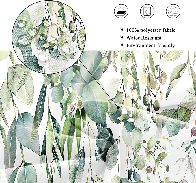 Riyidecor Small Stall RV Eucalyptus Shower Curtain for Bathroom Decor 36Wx72H Single Half Narrow Green Leaves Plants Watercolor Botanical Art Printed Fabric Polyester Waterproof 7 Pack Plastic