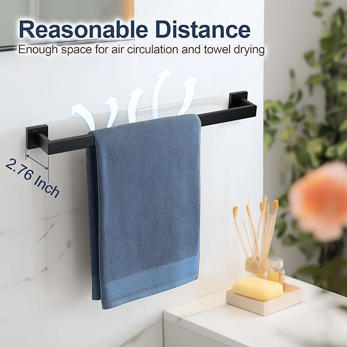 SEIDO 36 Inch Matte Black Towel Bar, Heavy Duty & Rust-Proof 304 Stainless Steel Bath Towel Holder, Modern Square Wall Mounted Towel Rack for Bathroom, Kitchen, RV