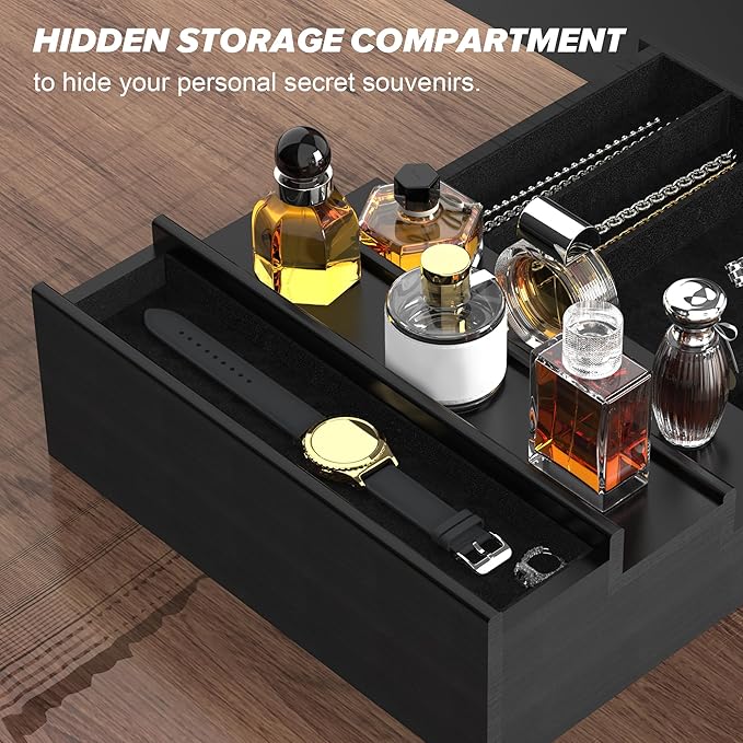 upcessory Cologne Organizer for Men, 3 Tier Wood Perfume Organizer with Felt Lining Drawer and Hidden Compartment, Black Perfume Display Holder, A Gift for Men