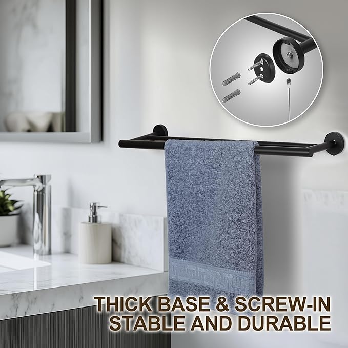 SEIDO Double Towel Bar for Bathroom Wall 36”L, 304 Stainless Steel Bathroom Towel Holder, 2-Bar Design Bathroom Towel Rack, Matte Black, 36 inch