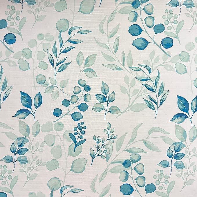 Serafina Home Hotel Quality Fabric Bathroom Shower Curtain: Floral Leaf Damask - Teal, Green and White (72 x 70 inches)