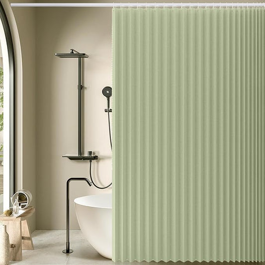 Jubilantex Folding Linen Shower Curtain for Bathroom Sage Waterproof Shower Curtain 1 Panel with 14 Metal Grommets and 1 Tie Back for Hotel,70"x70"