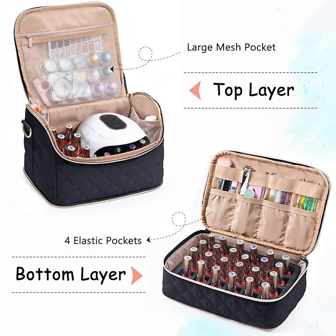 2-in-1 Nail Polish Organizer Case – Holds 48 Bottles, Nail Supplies & Manicure Tools – Portable Nail Tech Storage Bag with Removable Slots, Travel Nail Kit Carrying Case