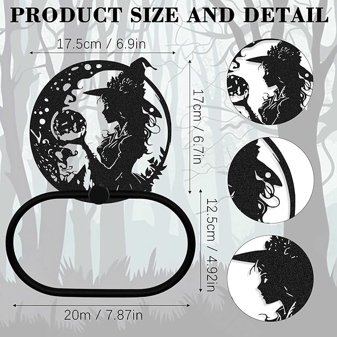 Gothic Witch Metal Towel Ring, Spooky Spiritual Wiccan Goth Hand Towels Holder Home Decor, Bathroom & Kitchen Accessories, Witchy Towel Hanger Gifts for Halloween Indoor Outdoor