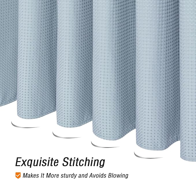 Gibelle Small Stall Shower Curtain 36 x 72, Narrow Half Waffle Weave Textured Fabric Shower Curtain for Bathroom, Water Repellent, Machine Washable, Fog Blue