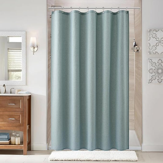 Naturoom Light Blue 54 Inch Shower Curtain - Stall Narrow Half Linen Ultra Thick Fabric Shower Curtain Set with Hooks, Boho Farmhouse Rustic RV Camper Bath Curtains for Bathroom, 54x78