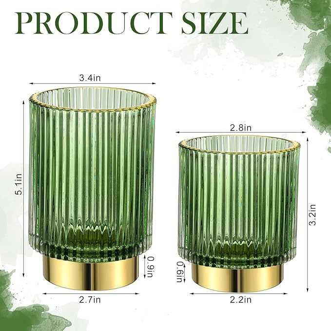 Wesiti 4 Pcs Makeup Brush Holders Organize Glass Makeup Holder Vintage Cosmetic Makeup Storage Holder, Retro Striped Make up Brush Cup for Lipstick (Dark Green)