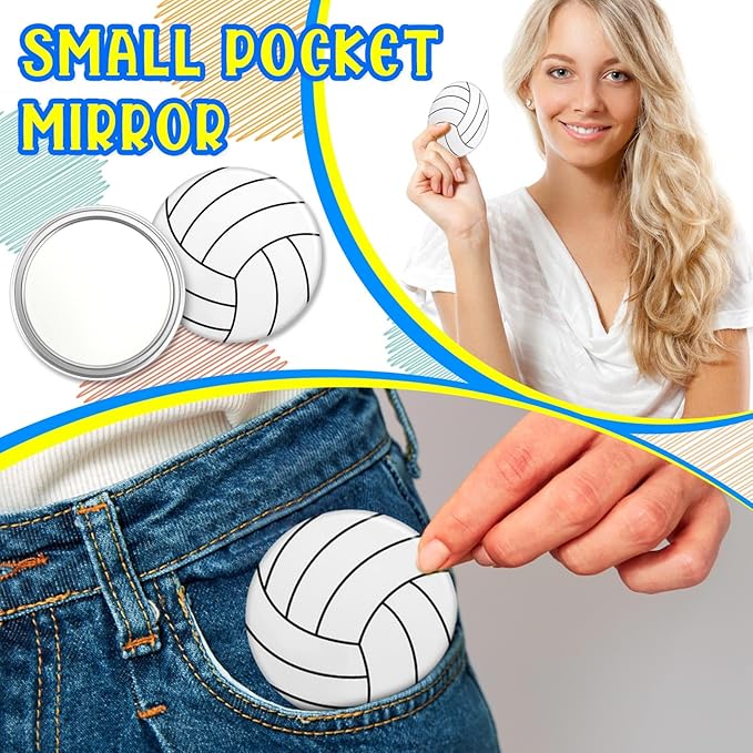 Taiyin 18 Pcs Volleyball Gifts for Team Bulk Valentines Volleyball Compact Mirror Round Sport Makeup Pocket Mirror 2.76 Inch Portable for Team Player Accessories Party Supplies