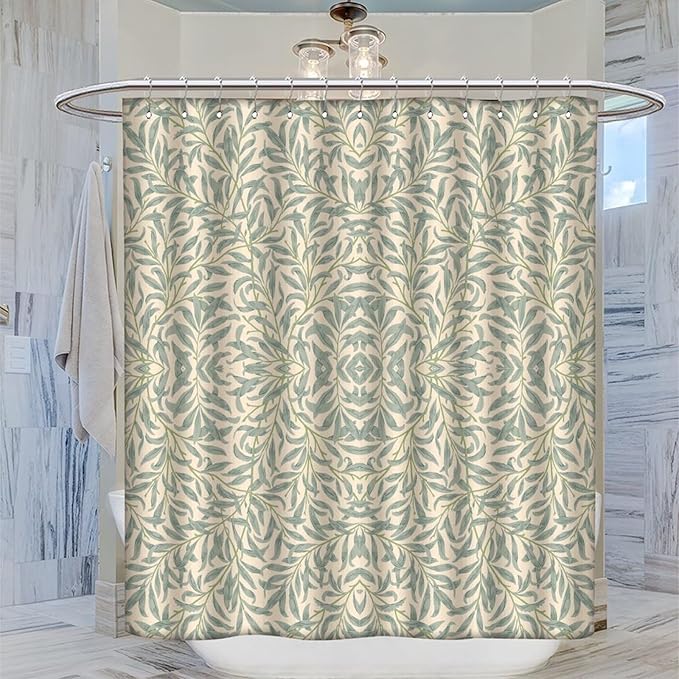 Vintage Botanical Shower Curtain William Morris Designs Green Jungle Fruit Print Shower Curtain Set Polyester Interior Waterproof Shower Curtain with 12 Hooks 72x72 Inches(183x183cm)
