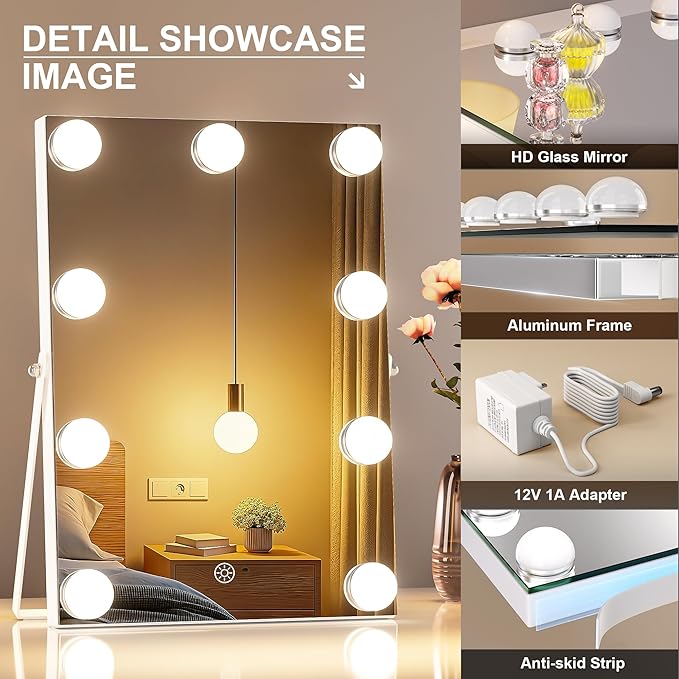 MINISO Vanity Mirror with Lights - 9.8" x 13.8" Hollywood Makeup Mirror with Adjustable Brightness,3 Modes Light