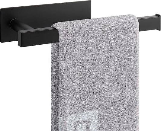 NearMoon Hand Towel Holder/Towel Ring Strong Hold Self Adhesive Bathroom Towel Bar, 9 Inch Thicken Stainless Steel Towel Rack- Sticky Towel Hanger, Contemporary Style NO Drilling (Matte Black)