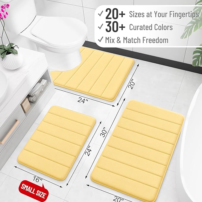 OLANLY Memory Foam Long Bathroom Rugs Runner 70x24, Super Soft Absorbent Bath Mat, Quick Dry, Machine Washable Shower Floor Rugs, Bathmat Carpet, Bathroom Home Decor Accessories, Yellow
