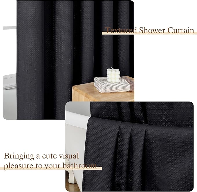 Aiyufeng Shower Curtains for Bathroom，Dot Like Embossed Textured Water Repellent Fabric Large Bath Curtain，Hotel Luxury Quality & Soft Cloth，Machine Washable，72Wx48L，Black