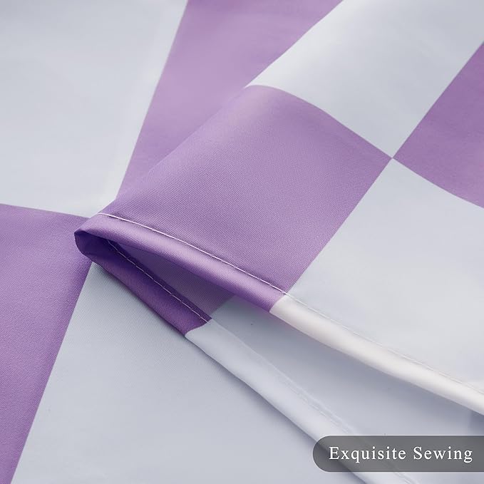 Checkered Shower Curtain, Lavender Purple Shower Curtains for Bathroom, Cute Retro Checkboard Shower Curtain Vintage Aesthetic, Washable Fabric Bath Curtain 72''x72''