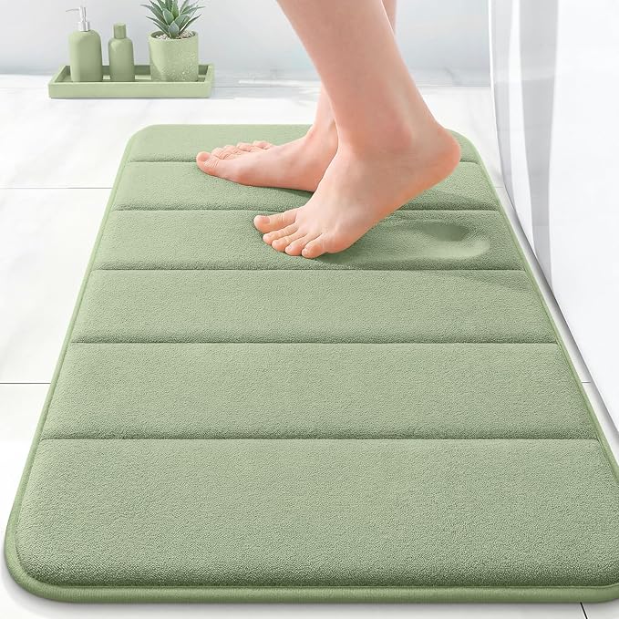 OLANLY Memory Foam Bath Mat 24x16, Super Soft Absorbent Bathroom Rugs, Quick Dry, Machine Washable Shower Floor Rugs, Bathmat Carpet, Bathroom Home Decor Accessories, Sage Green