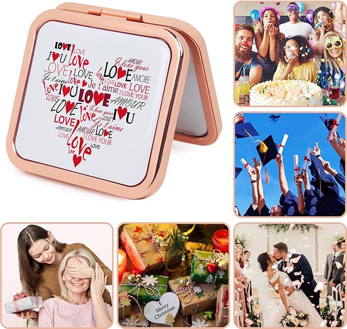 Compact Mirror for Women, Mini Pocket Travel Makeup Mirror, Portable Folding Small Pocket Mirror for Handbag, Purse, Handheld Pocket Mirror Rose Gold