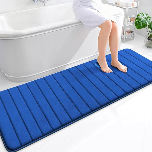 OLANLY Memory Foam Long Bathroom Rugs Runner 70x24, Super Soft Absorbent Bath Mat, Quick Dry, Machine Washable Shower Floor Rugs, Bathmat Carpet, Bathroom Home Decor Accessories, Royal Blue