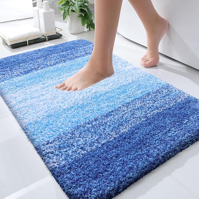OLANLY Bathroom Rugs Mat 44x32, Extra Soft Absorbent Microfiber Bath Rugs, Rubber Backing, Quick Dry, Washable Bath Mats for Bathroom Floor, Tub and Shower, Home Decor Accessories, Light Royal Blue