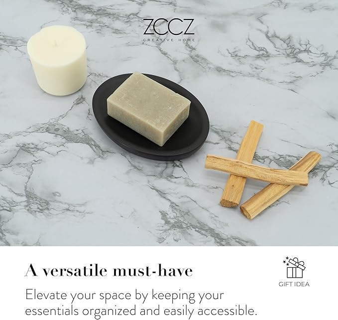 ZCCZ Bathroom Accessory Sets, 4 Pieces Bathroom Accessories Complete Set Vanity Countertop Accessory Set, Includes Lotion Dispenser Soap Pump, Toothbrush Holder and Tray (Matte Black Look Rounded)
