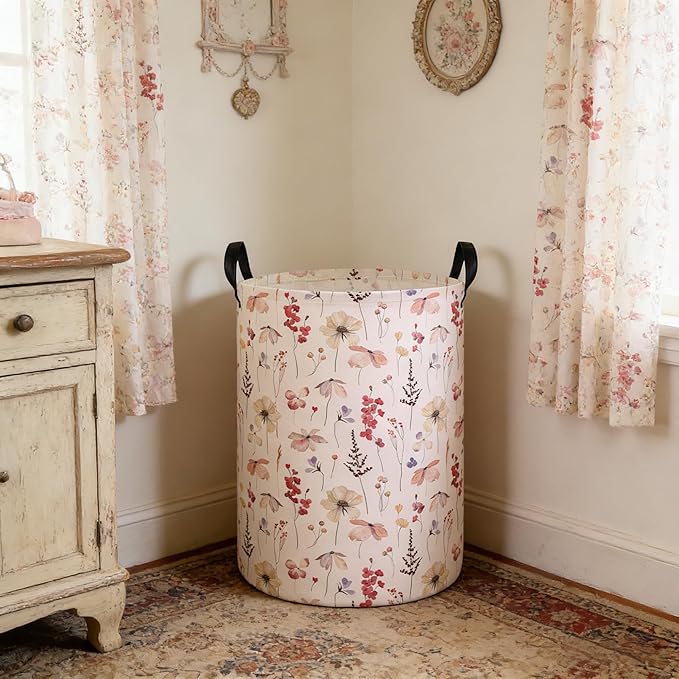 Laundry Hamper Baby Nursery Hamper Waterproof Foldable Kids Laundry Basket Kids Dirty Clothes Hampers Girl Room Decor for Home Gift Baskets(Floral)