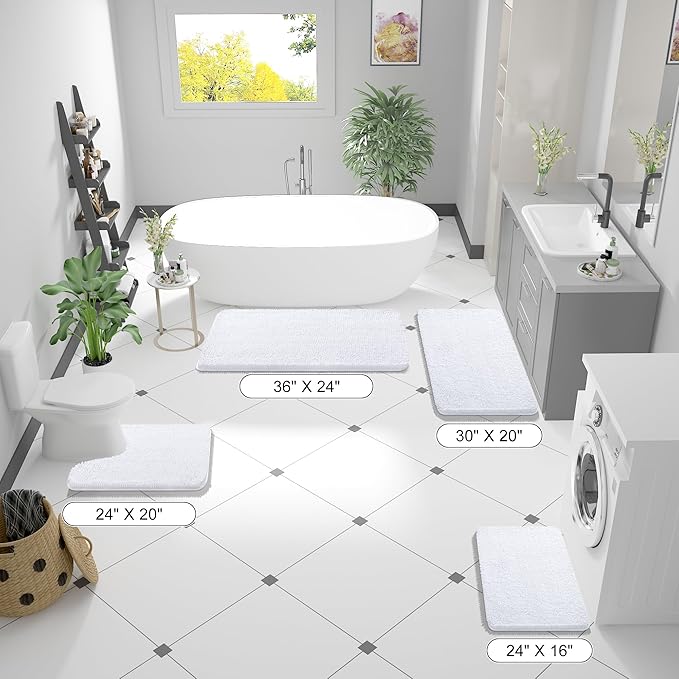 OLANLY Bathroom Rugs 45x27, Extra Soft Absorbent Chenille Bath Rugs, Rubber Backing Quick Dry, Machine Washable Bath Mats for Bathroom Floor, Tub and Shower, Home Decor Accessories, White
