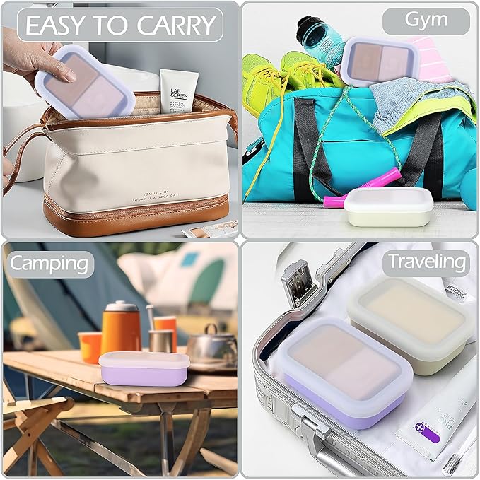 AIDIMMING Enhanced Leakproof Silicone Travel Shampoo bar Holder, Shampoo and Conditioner Bar Container, Soap Box for Handmade Soap, Shatterproof Soap Holder for Save Soap (Clear&Violet)