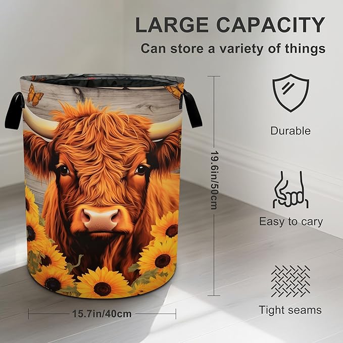 Highlandcow Sunflower Laundry Basket Laundry Hamper With Handles Collapsible Laundry Baskets Storage Basket For Room Bathroom Bedroom Decor