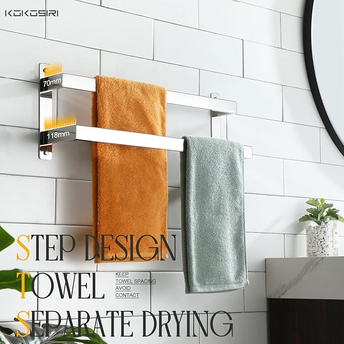KOKOSIRI Towel Bars Bath Towel Holders 20-Inch Chrome Bathroom 2-Tiers Ladder Towel Rails Wall Mounted Towels Shelves Rack Polished Stainless Steel, B5008CH-L20