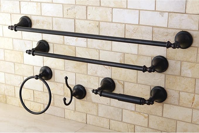 Kingston Brass Naples 5-Piece Accessory Set with 18" & 24" Towel-Bar, Towel-Ring, Robe Hook & Toilet Paper Holder, Oil Rubbed Bronze