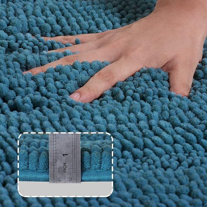 Turquoize Bathroom Rugs Non-Slip Chenille Bath Mat for Bathroom 17 x 24 Inches Extra Soft and Absorbent Shaggy Rugs, Machine Washable Perfect for Bathtub and Shower Floor, 24" X 17",Turquoise