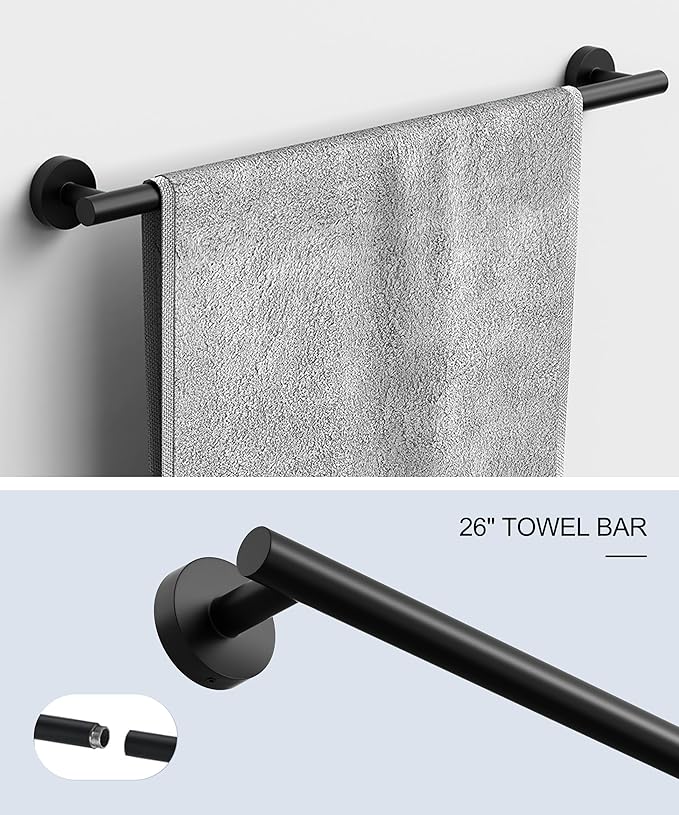 Matte Black Bathroom Hardware Accessories Set 6 Pcs Round Towel Rack and Toilet Paper Holder Set SUS304 Stainless Steel Towel Bar Set Wall Mounted by HOMEMYSTIQUE