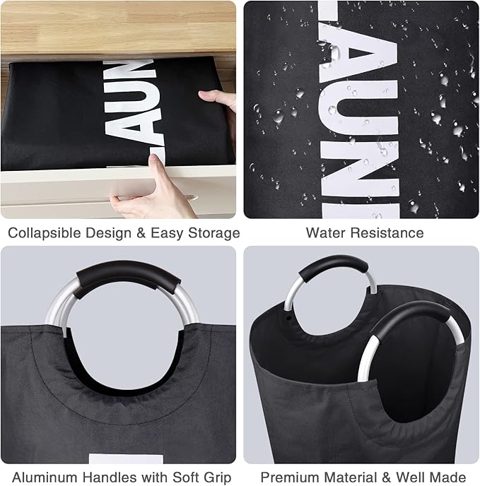 130L Large Laundry Hamper Bag Collapsible, Tall Laundry Basket Bag, Big Dirty Clothes Hampers with Handles for Laundry Room, College Dorm, Light Weigh, Foldable (Black, XXXL)