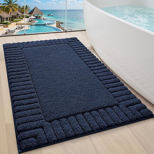 LUMI Bathroom Rugs Non Slip with Rubber Backing, Extra Soft Plush Microfiber Bath Rug Absorbent, Machine Washable Bath Mat Quick Dry for Tub, Shower, Hotel, Blue, 20"x32"