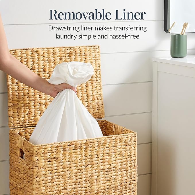 Best Choice Products Large Laundry Hamper w/Lid, Handwoven Laundry Basket, w/Removable Liner & Built-in Handles for Bathroom, Bedroom & Laundry Room, 26 Gal - Natural