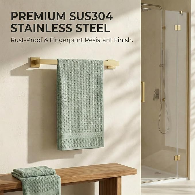 Brushed Gold Bathroom Accessories Set 5-Piece, Towel Bar & Towel Racks for Bathroom, The Manhattan Collection - Heavy Duty SUS304 Stainless Steel Hardware & Decor